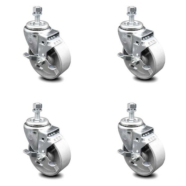 Semi Steel Swvl TS Caster w/RB w/4" Wheel&1/2" Stem-4 Swvl w/Top Lck BRK